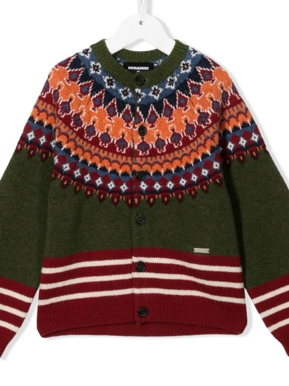 DSQUARED2 Kids Green Fair Isle Button Cardigan 6Y